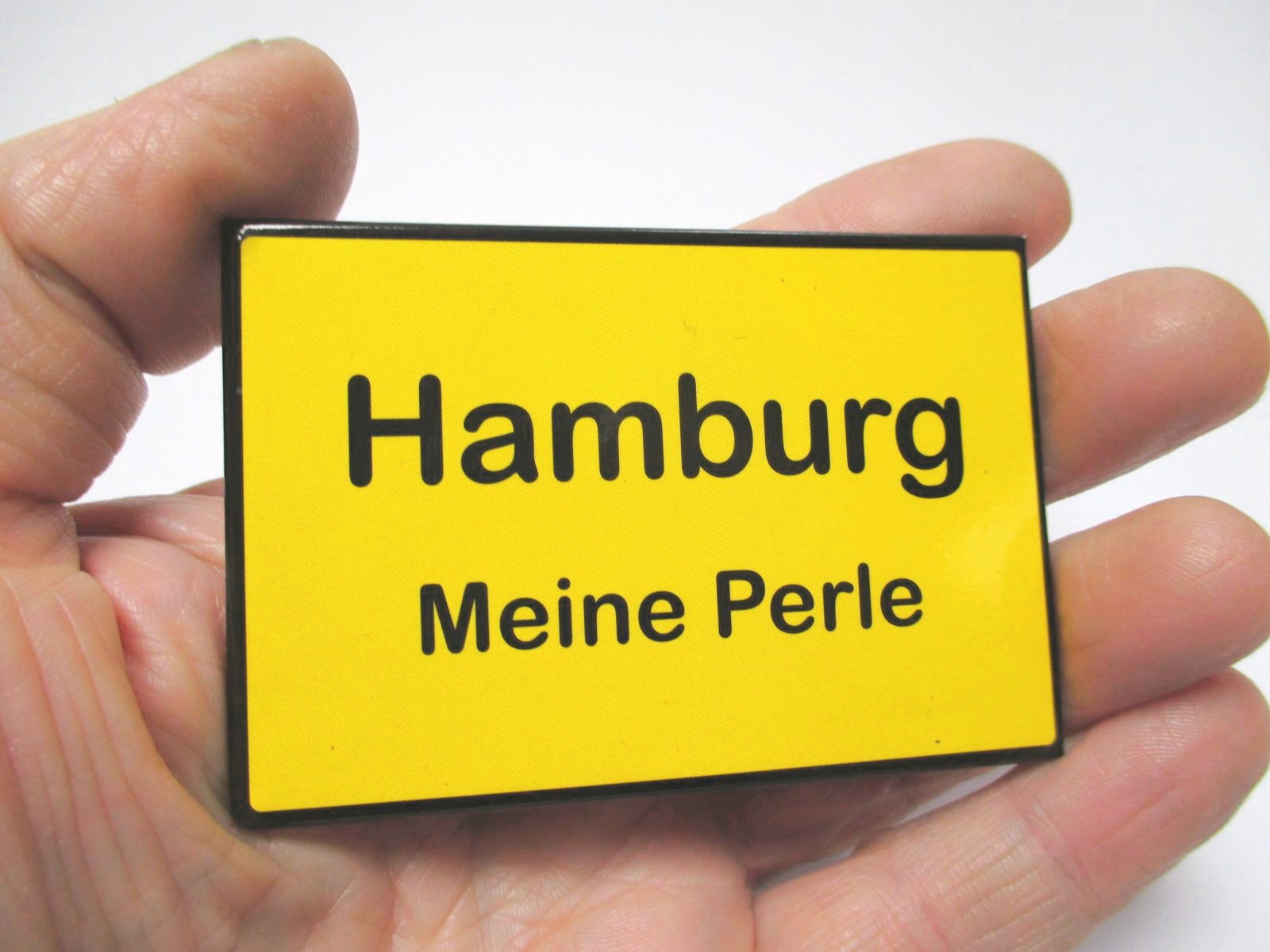 Hamburg Foto Magnet Meine Perle Ortsschild gelb Souvenir Germany 