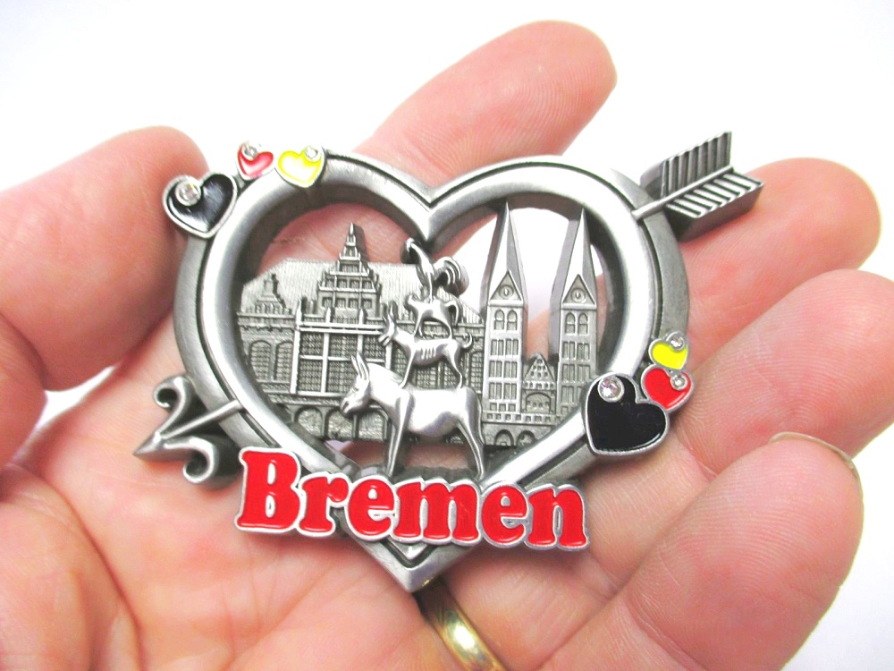 Bremen Herz Metall Magnet Stadtmusikanten Souvenir Germany Neu 