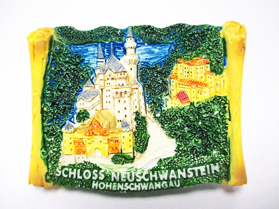 Schloss Neuschwanstein bei Nacht Poly Magnet Relief,7 cm,Souvenir Germany Füssen 