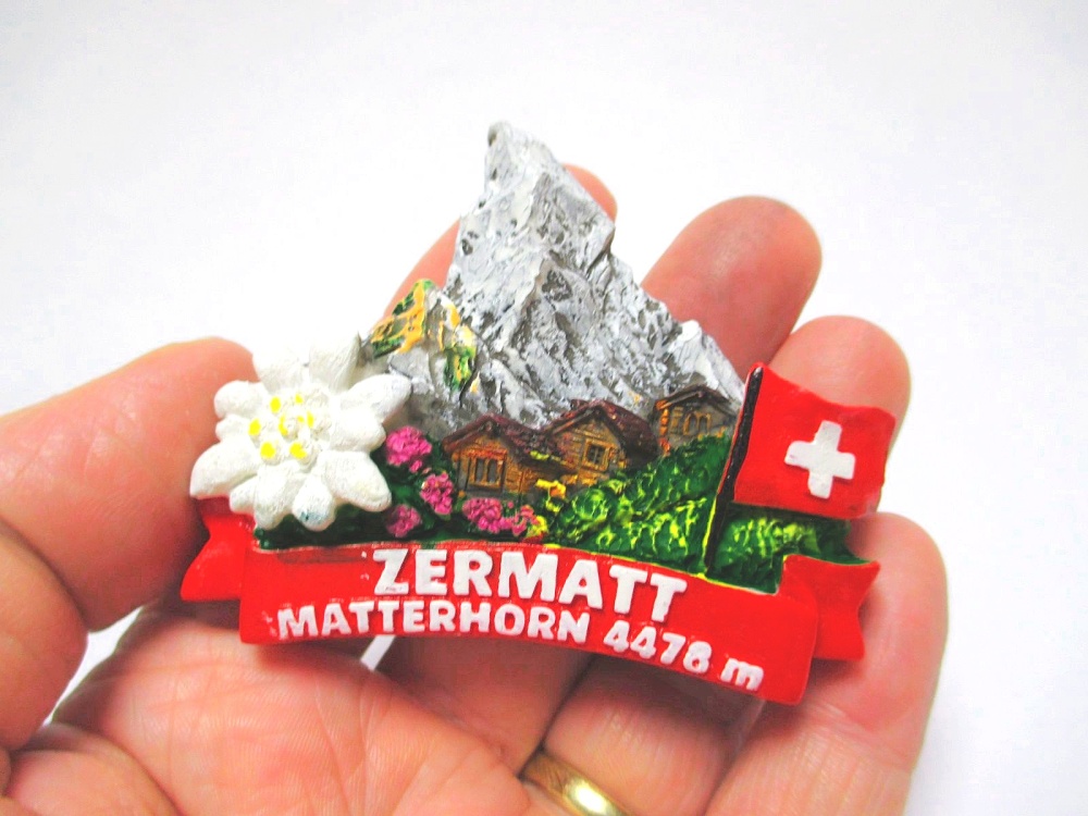 Zermatt Matterhorn Magnet Edelweiss Souvenir 7 cm Schweiz Poly 1004 