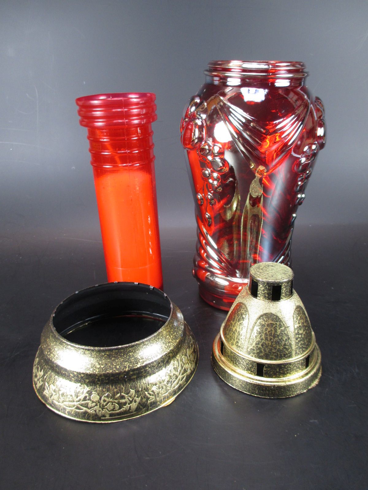 Grave Candle, Light with Red Glass, Cemetery Decorations, New, 28 Cm