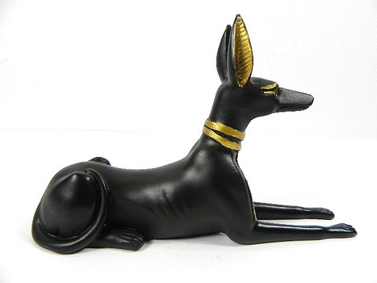 ANUBIS Schakal liegend schwarz gold,Ägypten,13 cm,NEU  