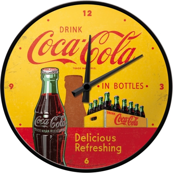 Coca Cola in Bottles Nostalgie Wanduhr Glas,31 cm Wall Clock,Neu 