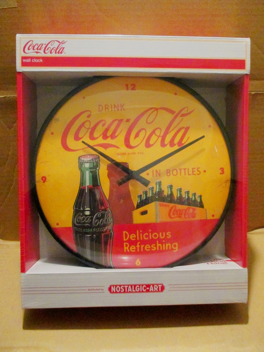 mit Metallgeh Coca-Cola in Bottles Yellow Wanduhr 31 cm Durchm neu+ovp