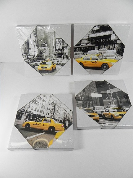 NEW YORK TAXI Wandbilder 4 Stck ,20x20cm,Leinwand Druck  