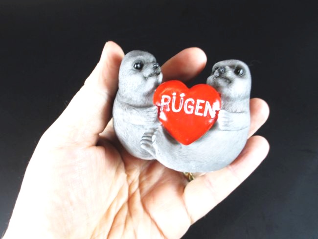 Rügen Seehund Paar mit Herz Poly 3D Modell,Souvenir Germany Deutschland,neu 
