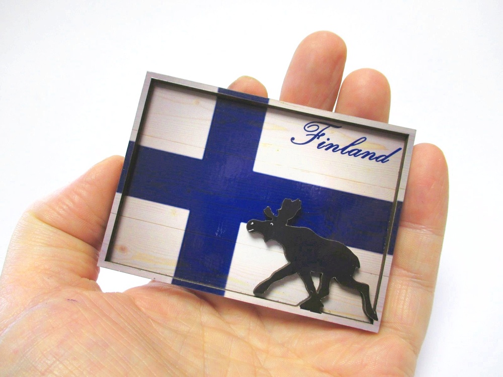 Polarlichter Elch Rentier 3D Holz Souvenir Magnet Skandinavien Finnland