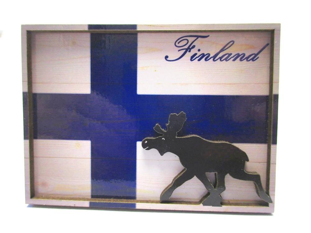 Polarlichter Elch Rentier 3D Holz Souvenir Magnet Skandinavien Finnland 