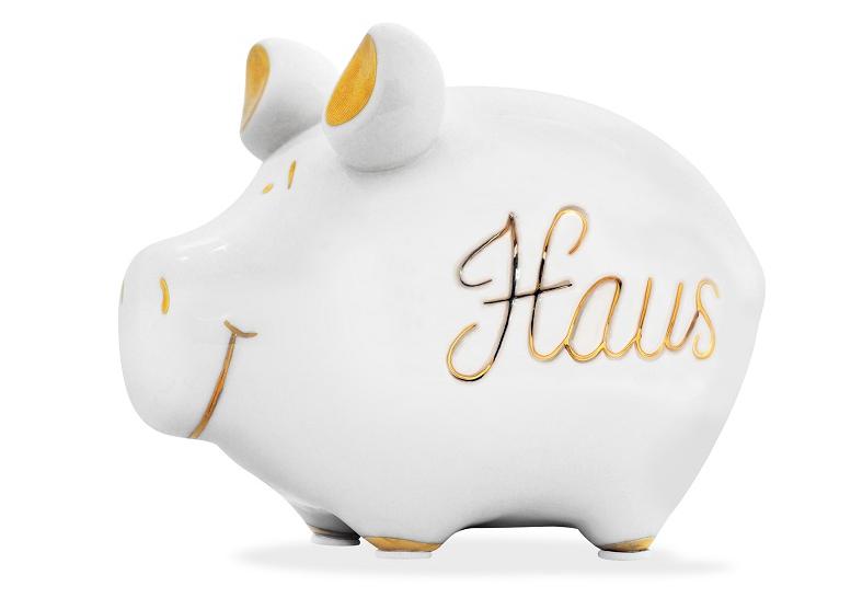 Haus Luxus Sparschwein Spardose 12 cm Money Kleinschwein Gold Edit.