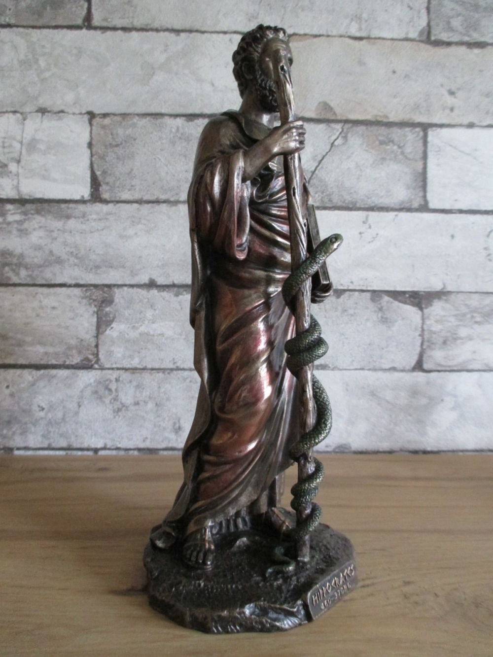 Hippokrates Äskulap Aesculap 26 cm bronzierte Figur,Veronese Kollektion,Neu 