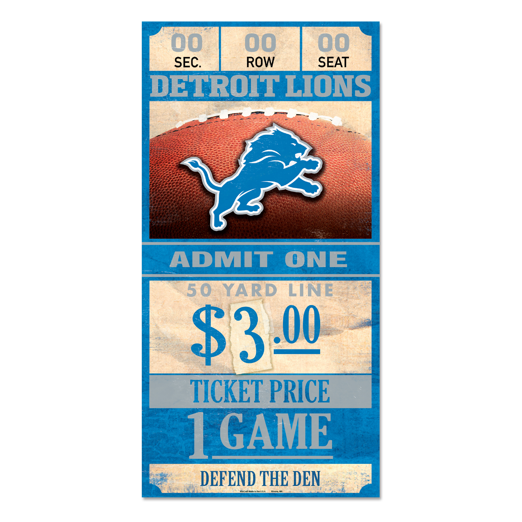 Detroit Lions Old game ticket Wooden Sign 30 cm NFL Football Wood Sign