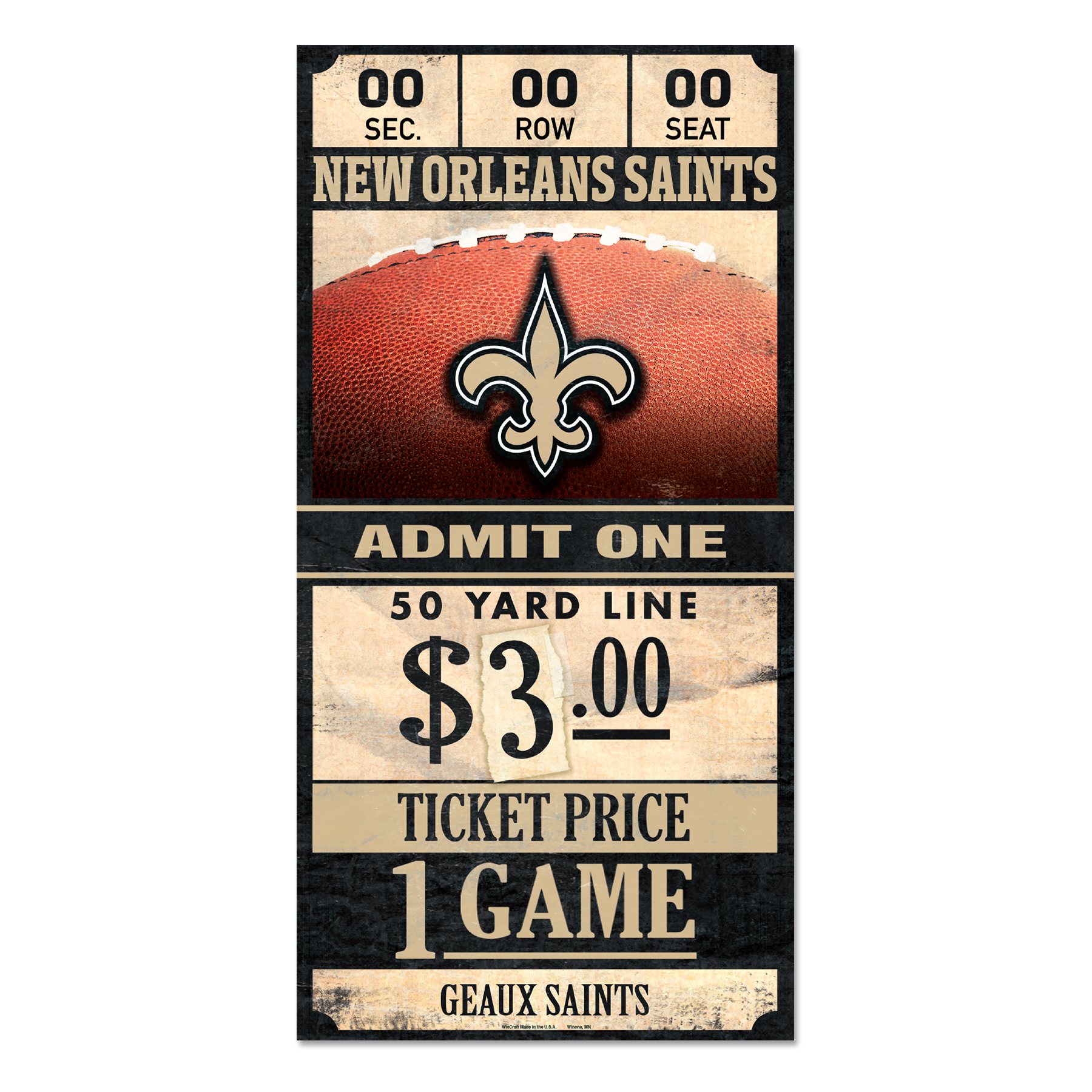 NEW Orleans Saints Old game ticket Wooden Sign 30 cm NFL Football Wood