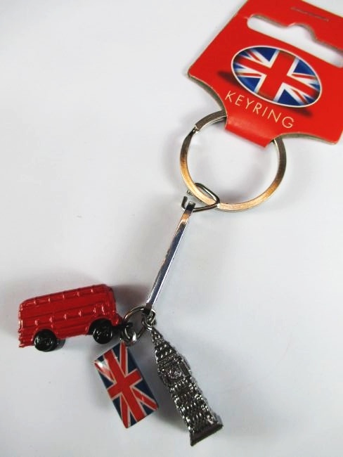Funky Silver London Keyring – Big Ben, Union Jack, Red Bus, UK Souvenir, GB Flag