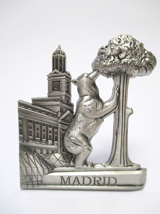 Madrid Bär Erdbeerbaum Metall Magnet Souvenir Spanien Espana silber 