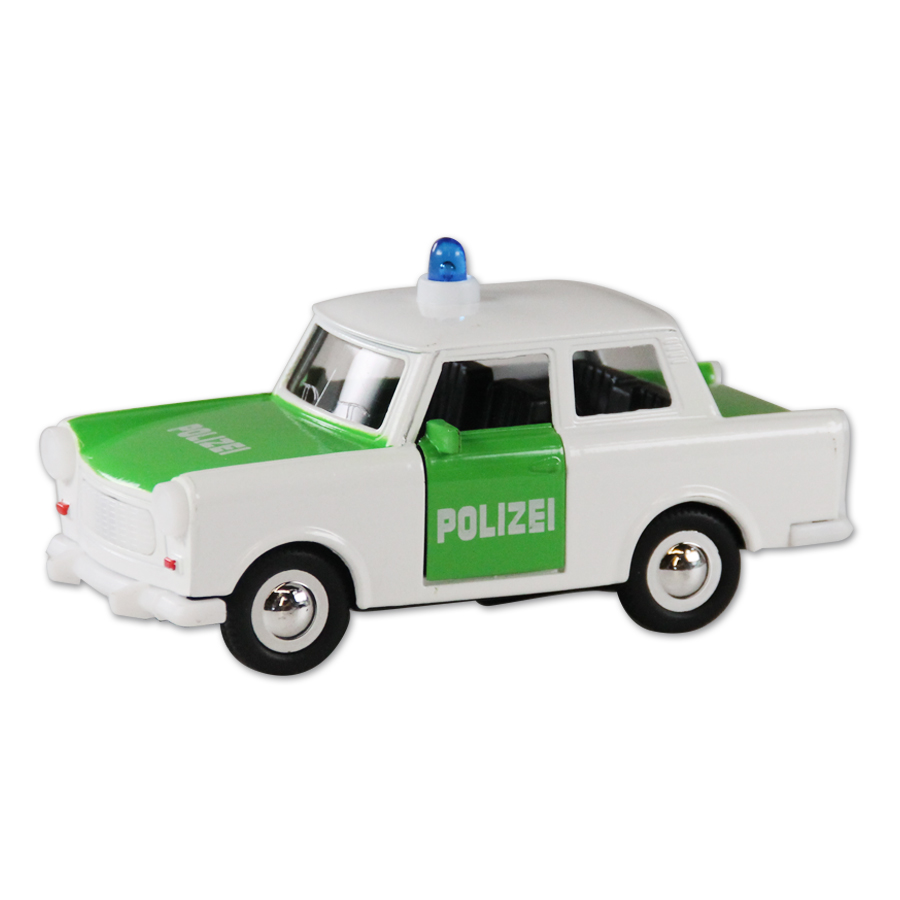 Trabi Trabant Limousine Polizei blau,Modellauto DDR Metall 12 cm,NEU 